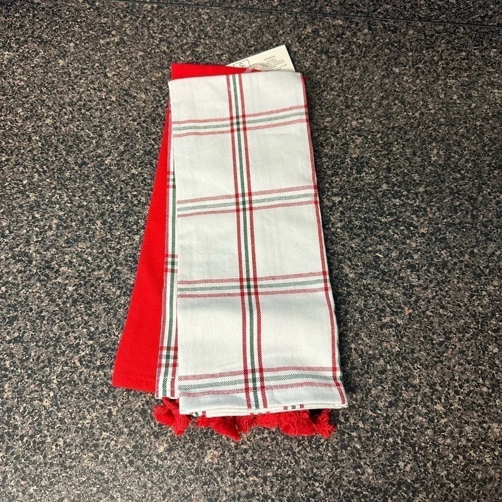 Christmas Cookie Red and Plaid Kitchen Hand Towel Set